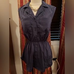 Sleeveless utility style slate blue button front tunic sz M, Papaya